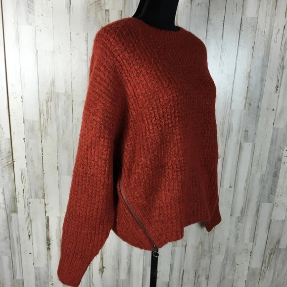 TopShop Zip Detail Waffle Knit Sweater Blouse Top Zipper Brown Rust Pullover - Picture 4 of 7